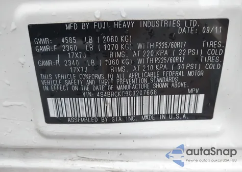 2012 Subaru Outback from USA, damaged, VIN 4S4SBRCKC9C320766